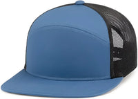 Pacific Headwear P787 6-Panel Arch Trucker Snapback Cap - Ocean Blue Lt Charcoal Ocean Blue - Ocean Blue Lt Charcoal