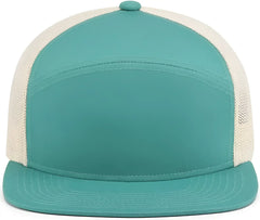 Pacific Headwear P787 6-Panel Arch Trucker Snapback Cap - Teal Beige Teal - Teal Beige Teal / 7’’ - 7 7/8’’