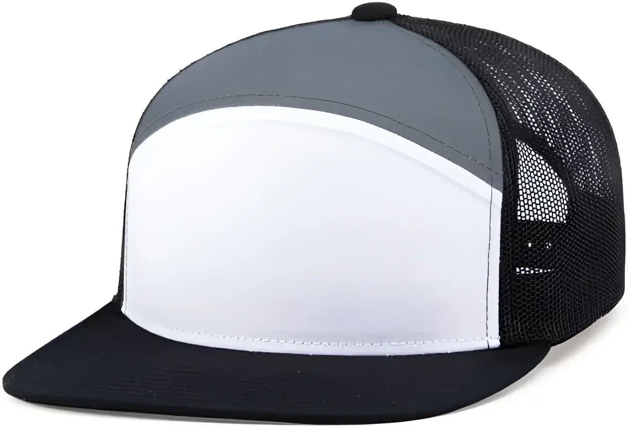 Pacific Headwear P787 6-Panel Arch Trucker Snapback Cap - White Graphite Black - White Graphite Black / 7’’ - 7 7/8’’