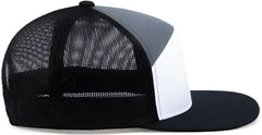 Pacific Headwear P787 6-Panel Arch Trucker Snapback Cap - White Graphite Black - White Graphite Black / 7’’ - 7 7/8’’