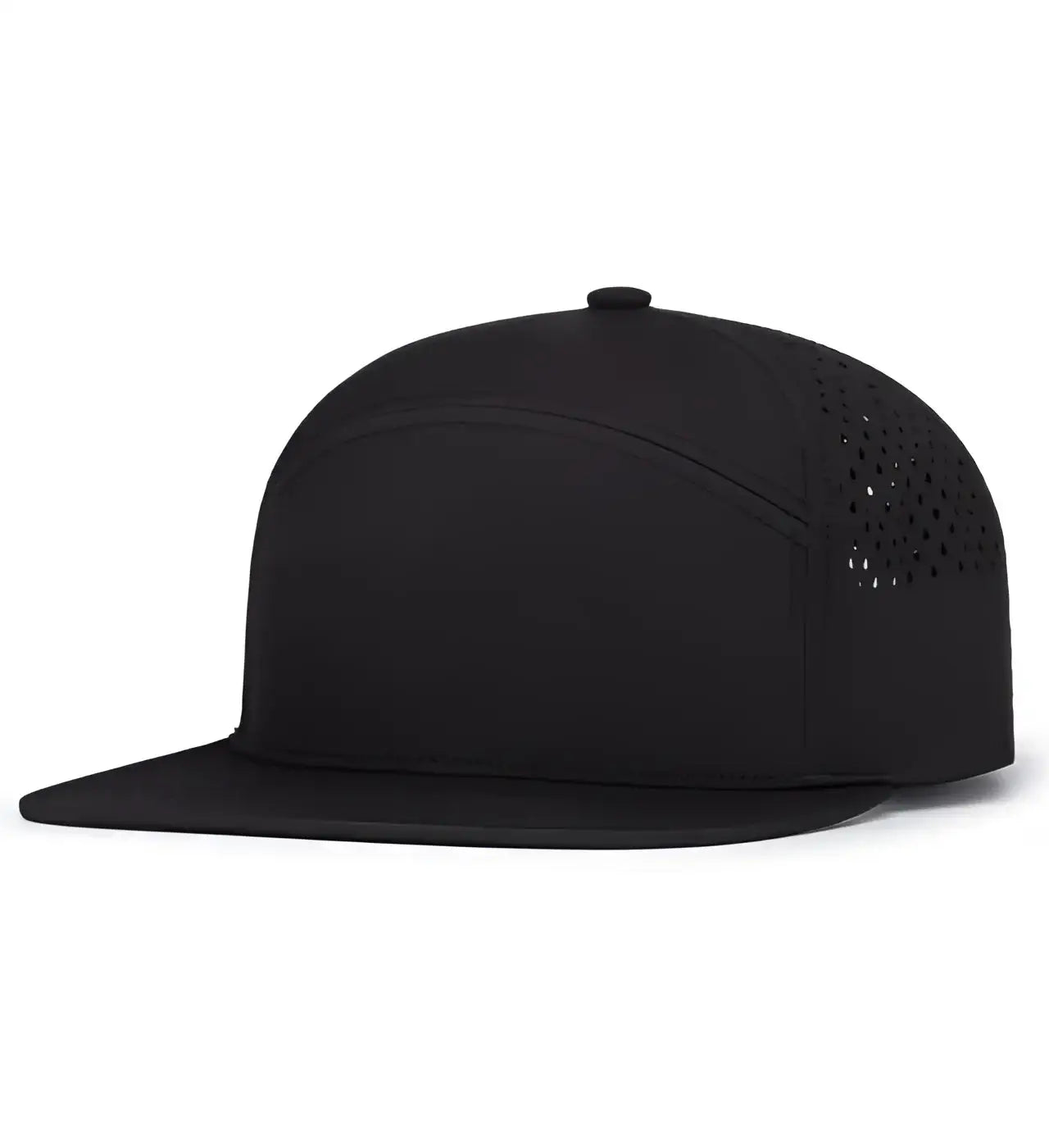 Pacific Headwear P788 Perforated 6-Panel Arch Cap - Black - Black / 7’’ - 7 7/8’’