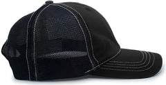 Pacific Headwear V67 Vintage Trucker Mesh Snapback Cap - Black Black - Black / 7’’ - 7 7/8’’