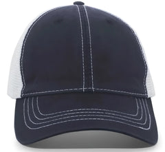 Pacific Headwear V67 Vintage Trucker Mesh Snapback Cap - Navy White - Navy White / 7’’ - 7 7/8’’