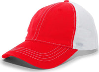 Pacific Headwear V67 Vintage Trucker Mesh Snapback Cap - Red White - Red White / 7’’ - 7 7/8’’