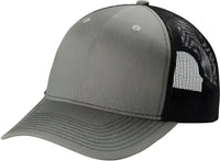 Port Authority C115 Snapback Five-Panel Trucker Cap - Heather Grey Black - Gray Black / Adult OSFM