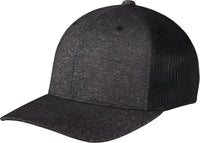 Port Authority C302 Flexfit Melange Mesh Back Trucker Cap -Black Dark Charcoal Heather - Black Dark Gray / 7’’ - 7 3/8’’