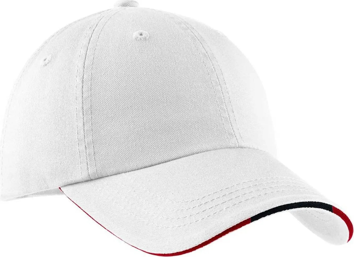 Port Authority C830 Sandwich Bill Cap with Striped Closure - White Classic Navy Red - White Navy Red / One Size Fits