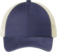Port Authority C943 Beach Wash Mesh Back Cap - Denim Blue/ Stone - Navy Light Gray / OSFA
