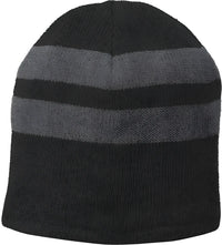 Port & Company C922 Fleece-Lined Striped Beanie Cap - Black Athletic Oxford - Black Dark Gray / One Size Fits Most