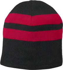 Port & Company C922 Fleece-Lined Striped Beanie Cap - Black Athletic Red - Black Red / One Size Fits Most