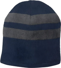 Port & Company C922 Fleece-Lined Striped Beanie Cap - Navy Athletic Oxford - Navy Dark Gray / One Size Fits Most