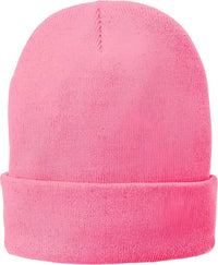 Port & Company CP90L Fleece-Lined Knit Cap with Cuff - Neon Pink Glo - Hot Pink / One Size Fits Most