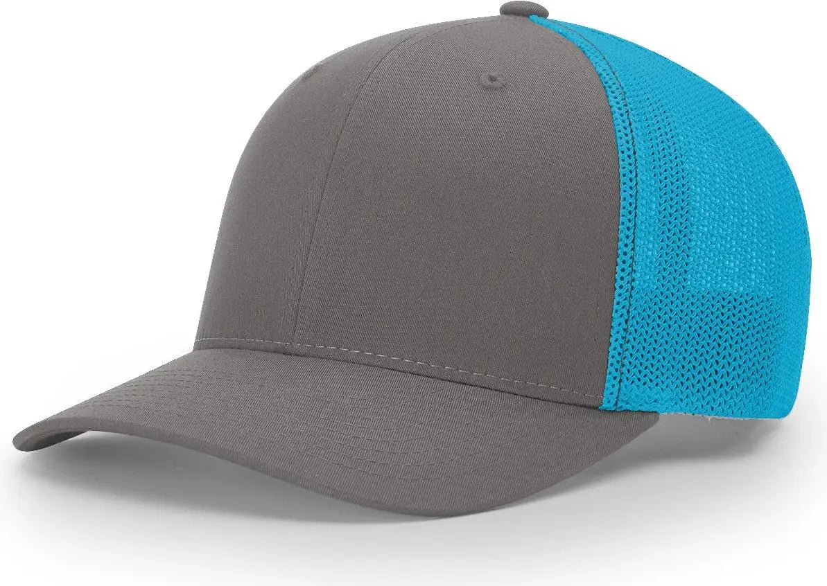 Richardson 110 R-Flex Trucker Cap - Charcoal Neon Blue - Dark Gray Blue / LG-XL