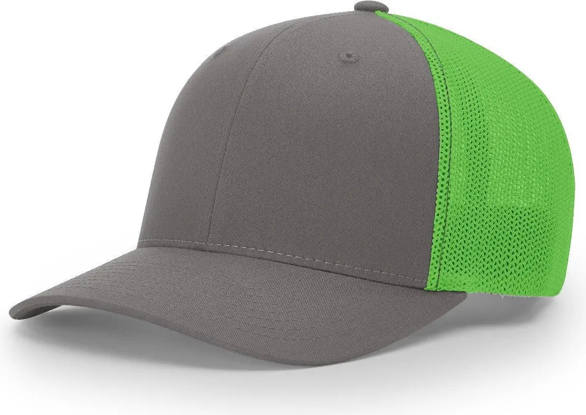 Richardson 110 R-Flex Trucker Cap - Charcoal Neon Green - Dark Gray Green / LG-XL