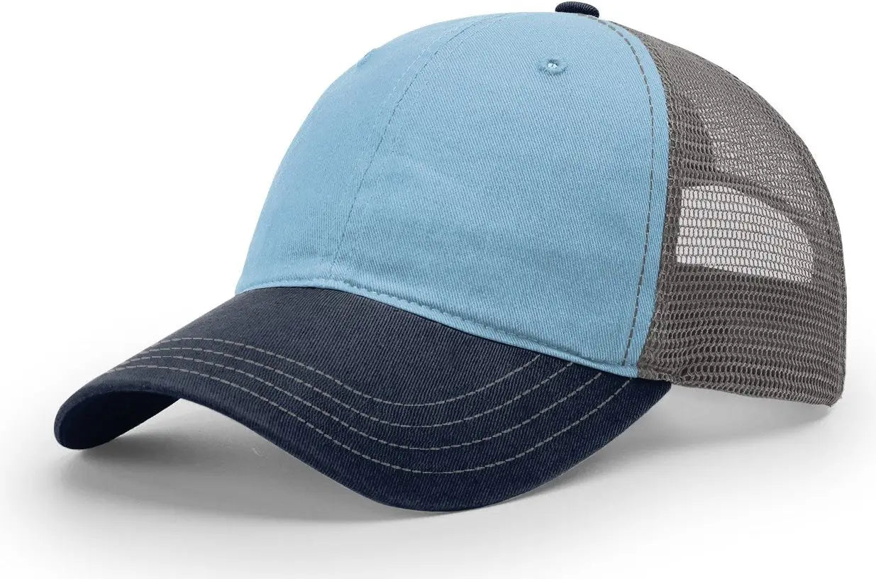 Richardson 111 Garment Washed Trucker Cap - Columbia Blue Charcoal Navy - Columbia Blue Dark Gray Navy / OSFM