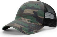 Richardson 111P Garment Washed Printed Trucker Cap - Green Camo Black - Green Camo Black / OSFM