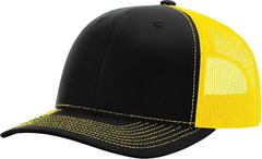 Richardson 112 Snapback Trucker Caps - Black Yellow - Black Yellow / One Size Fits Most