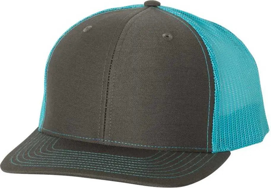Richardson 112 Snapback Trucker Caps - Charcoal Neon Blue - Dark Gray Blue / OSFM