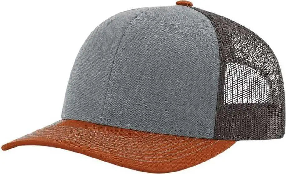 Richardson 112 Snapback Trucker Caps - Heather Gray Charcoal Dark Orange - Gray Dark Gray / OSFM