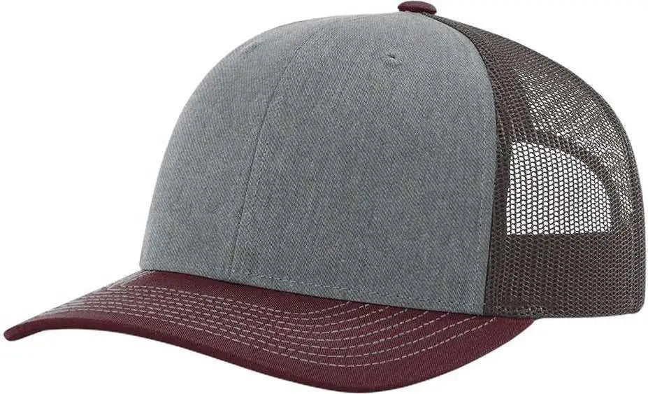 Richardson 112 Snapback Trucker Caps - Heather Gray Charcoal Maroon - Gray Dark Gray / OSFM