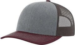 Richardson 112 Snapback Trucker Caps - Heather Gray Charcoal Maroon - Gray Dark Gray / OSFM