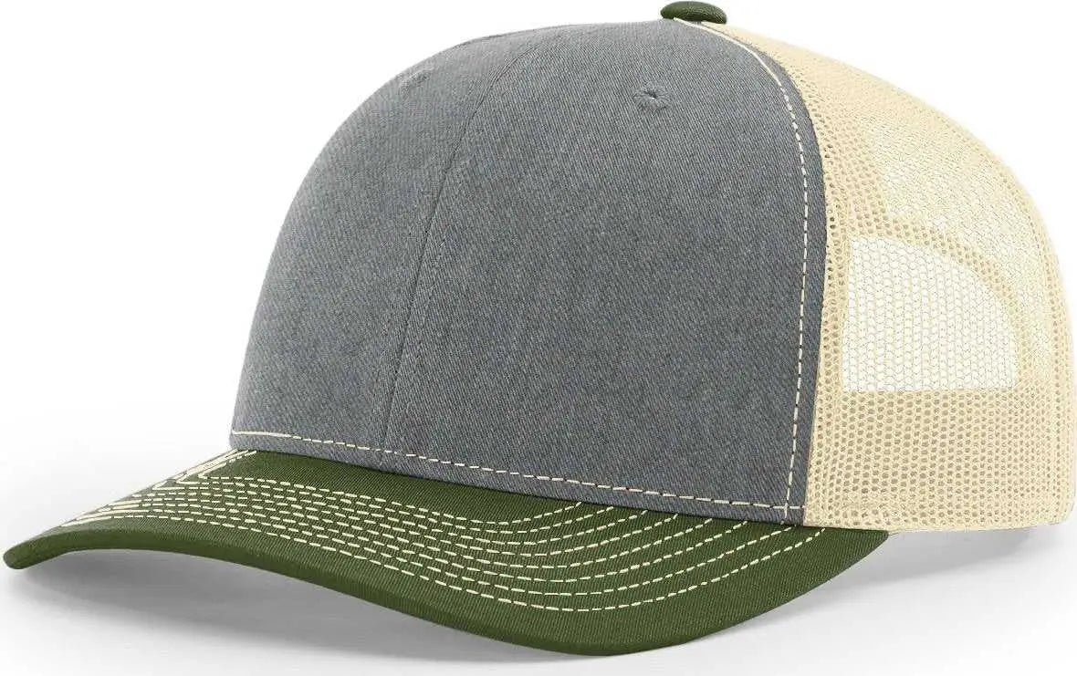 Richardson 112 Snapback Trucker Caps - Heather Grey/ Birch/ Army Olive - Gray Olive / OSFM