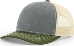 Richardson 112 Snapback Trucker Caps - Heather Grey/ Birch/ Army Olive - Gray Olive / OSFM