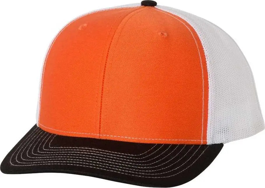 Richardson 112 Snapback Trucker Caps - Orange White Black - Orange White / OSFM