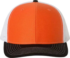 Richardson 112 Snapback Trucker Caps - Orange White Black - Orange White / OSFM