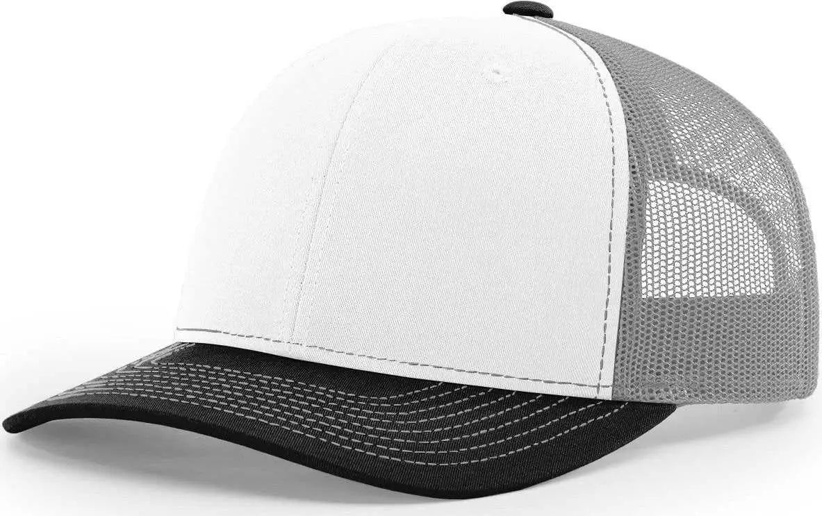Richardson 112 Snapback Trucker Caps - White Aluminum Black - White Aluminum Black / One Size Fits Most