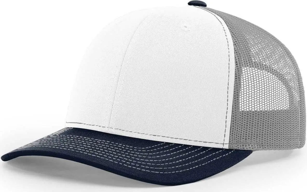 Richardson 112 Snapback Trucker Caps - White Aluminum Navy - White Light Gray / One Size Fits Most