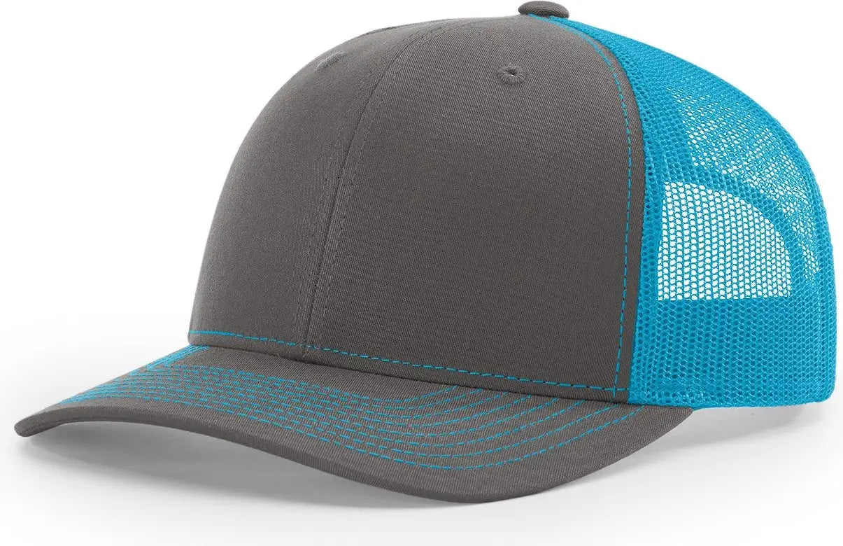 Richardson 112 Trucker Cap - Charcoal Neon Blue - Dark Gray Blue / OSFM