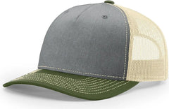 Richardson 112FP Five Panel Trucker Cap - Heather Gray Birch Army Olive - Gray Olive / OSFM