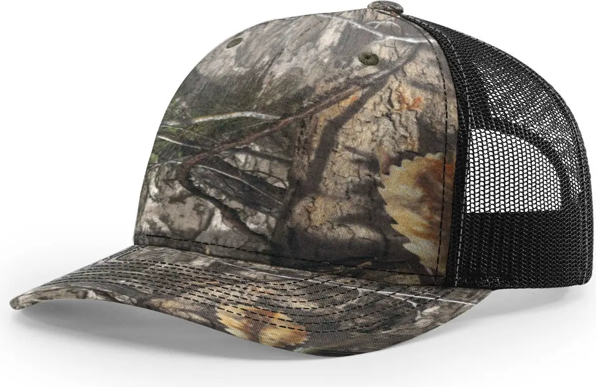 Richardson 112PFP Printed Five Panel Trucker Cap - Mossy Oak Dna Black - Mossy Oak Black / OSFM