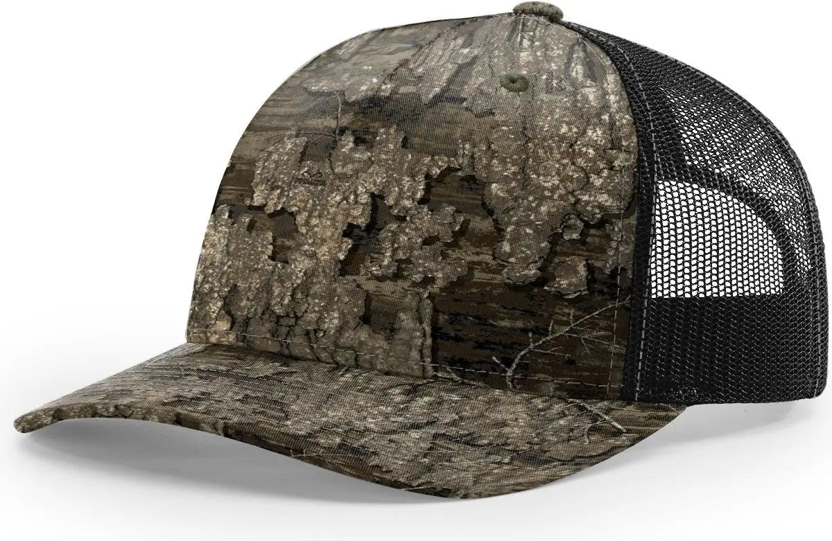 Richardson 112PFP Printed Five Panel Trucker Cap - Realtree Timber Black - Realtree Timber Black / OSFM