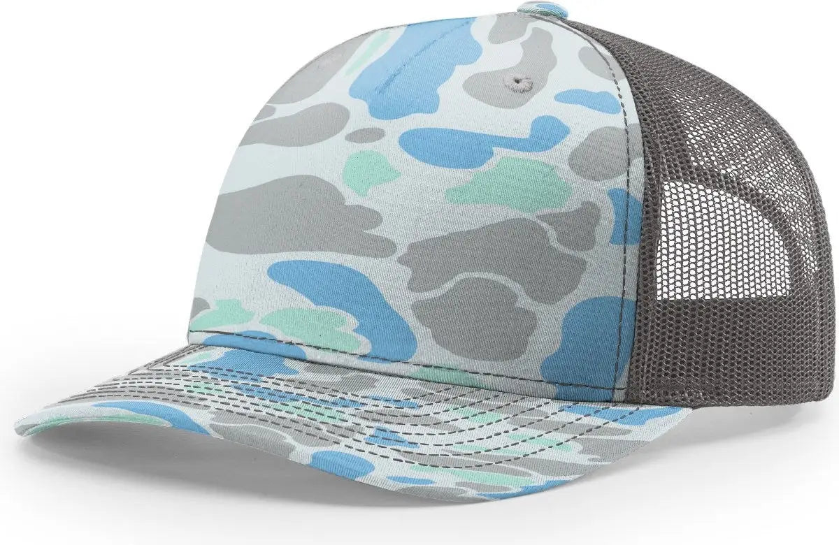Richardson 112PFP Printed Five Panel Trucker Cap - Saltwater Duck Camo Charcoal - Saltwater Duck Camo Dark Gray / OSFM