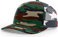 Richardson 112PM Printed Mesh Trucker Cap - Green Camo Stars Stripes - Green Camo Stars & Stripes / OSFM