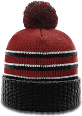Richardson 134 Sriped Beanie with Cuff & Pom - Cardinal Black White - Cardinal Black White / OSFM