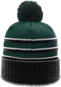 Richardson 134 Sriped Beanie with Cuff & Pom - Dark Green Black White - Forest Black White / OSFM
