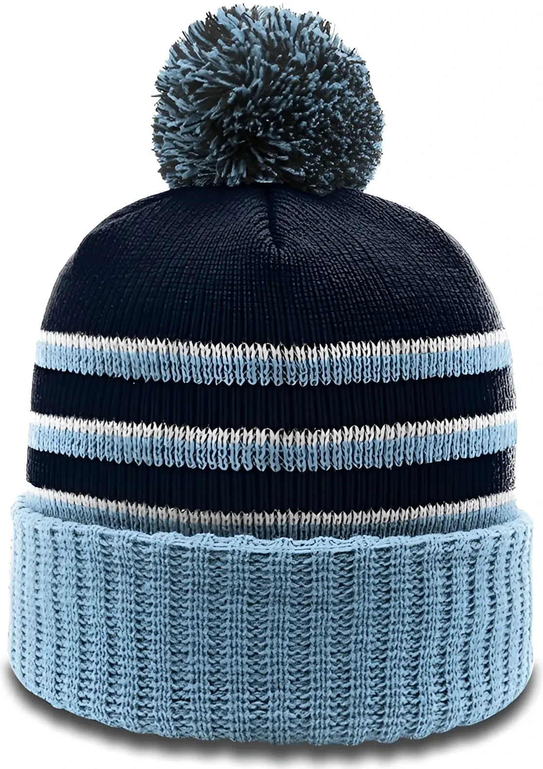 Richardson 134 Sriped Beanie with Cuff & Pom - Navy Columbia Blue White - Navy Columbia Blue White / OSFM