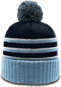 Richardson 134 Sriped Beanie with Cuff & Pom - Navy Columbia Blue White - Navy Columbia Blue White / OSFM