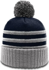 Richardson 134 Sriped Beanie with Cuff & Pom - Navy Gray White - Navy Gray White / OSFM