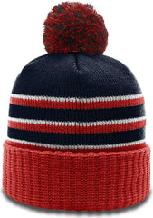 Richardson 134 Sriped Beanie with Cuff & Pom - Navy Red White - Navy Red White / OSFM