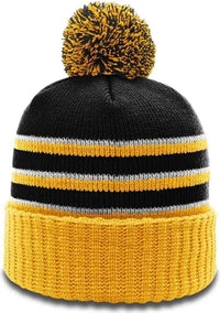Richardson 134 Stripe Pom Beanies with Cuff - Black Gold White - Black Gold / OSFM