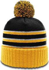 Richardson 134 Stripe Pom Beanies with Cuff - Black Gold White - Black Gold / OSFM