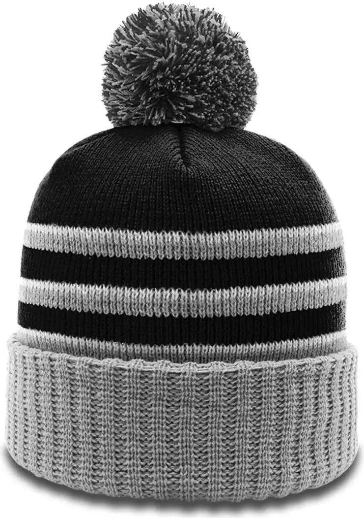 Richardson 134 Stripe Pom Beanies with Cuff - Black Gray White - Black Gray / OSFM