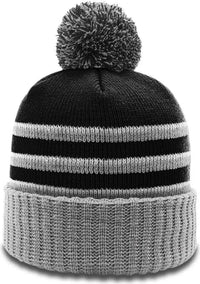 Richardson 134 Stripe Pom Beanies with Cuff - Black Gray White - Black Gray / OSFM