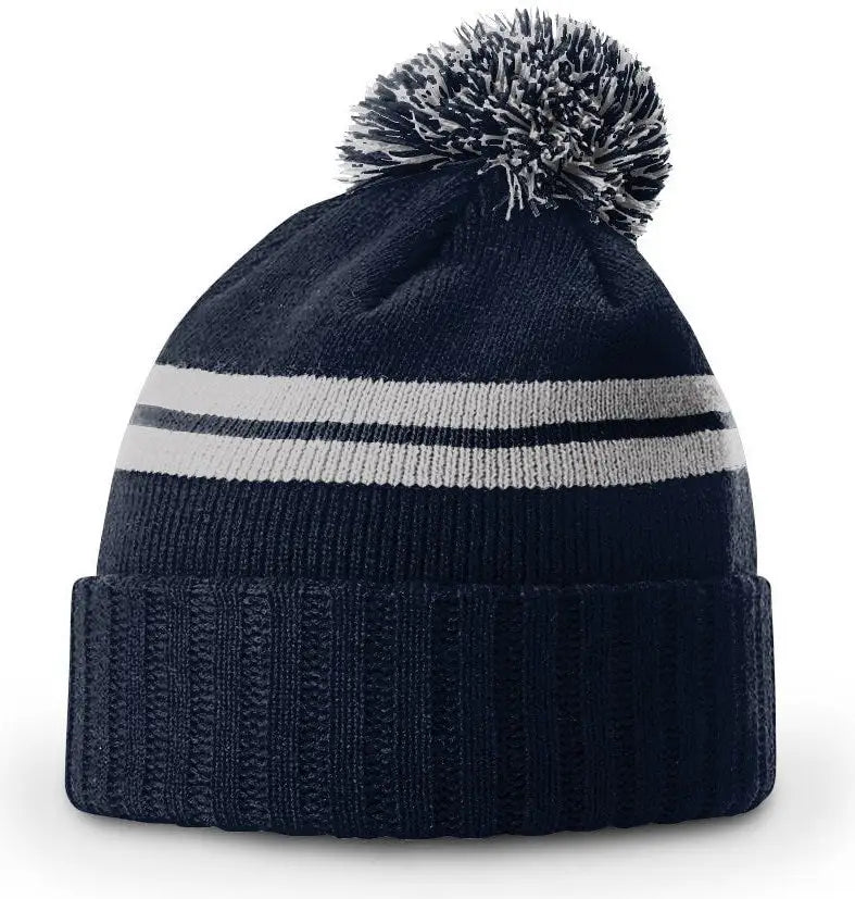 Richardson 135 Short Pom Beanie - Heather Navy-Gray - Heather Navy-Gray / OSFM