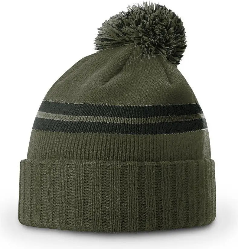 Richardson 135 Short Pom Beanie - Heather Olive-Dark Olive - Olive / OSFM