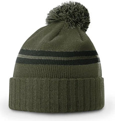 Richardson 135 Short Pom Beanie - Heather Olive-Dark Olive - Olive / OSFM